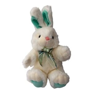 Dan Dee Plush White Bunny Rabbit Teal Ears Paw Pads Easter Stuffed Animal 22"